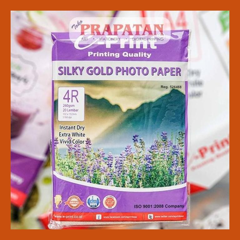 

[ PERALATAN LUKIS / GAMBAR ] E-PRINT SILKY GOLD PHOTO PAPER 4R 260GSM COD