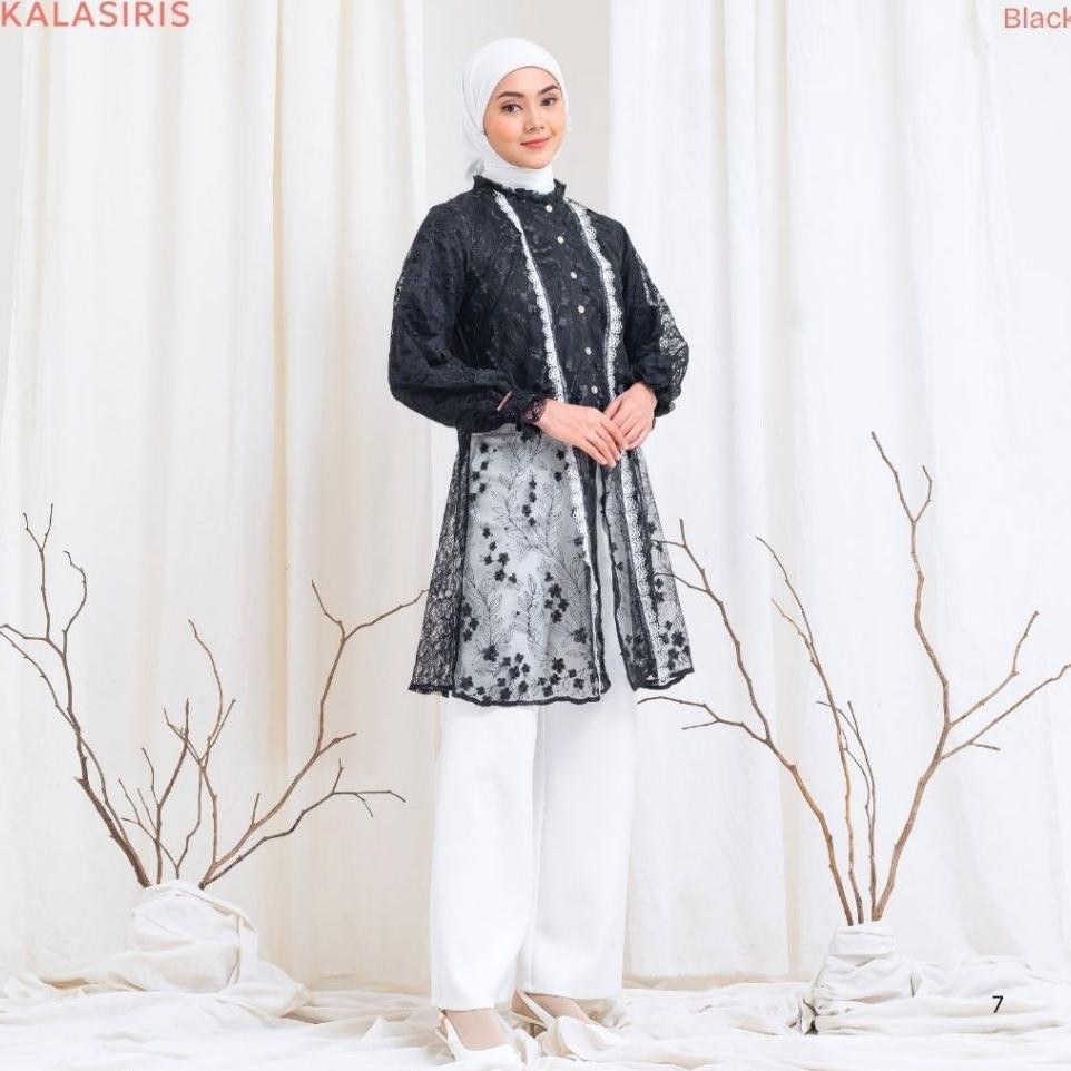 Alairi Outer Luaran Wanita Lengan Panjang Motif Bunga Broat Baju Raya Bloom Tunic