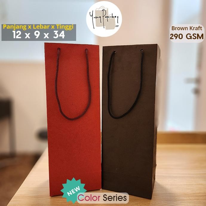 

SD83 Paper Bag / Tas Kertas Botol Wine Tumbler Kraft Uk. 12x9x34 (1 lusin) Hemat