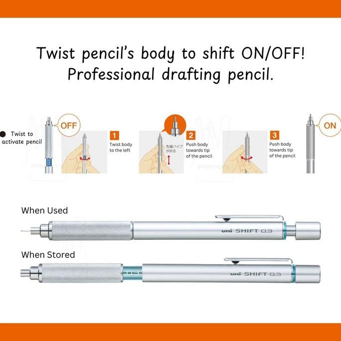 

BEBAS ONGKIR - Uni Shift Pipe Lock Drafting Pencil Mechanical Pencil 0.3 0.4 0.5 0.7 0.9 mm Pensil Mekanik untuk Menggambar