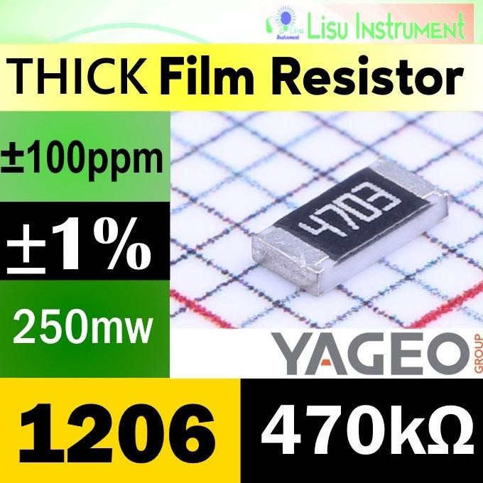 Baru (25) SMD 470K Res470k 1206 1% 250mW Thick Film Resistor SMD 200V 100ppm/C 470k 4703 RC1206FR-07
