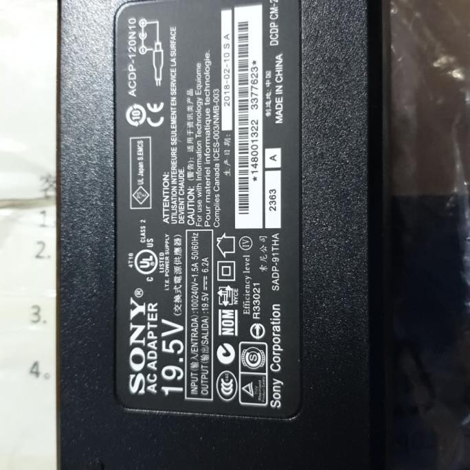 adaptor TV led Sony original 19.5V 6.2A tipe ACDP-120N02