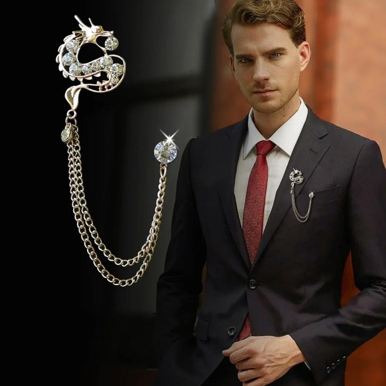 To94 Lapel Pin Bros Jas Dragon Brooch Bros Pin Rantai Jas Lapel Pin Rantai Pin Jas Pria Wanita Viral