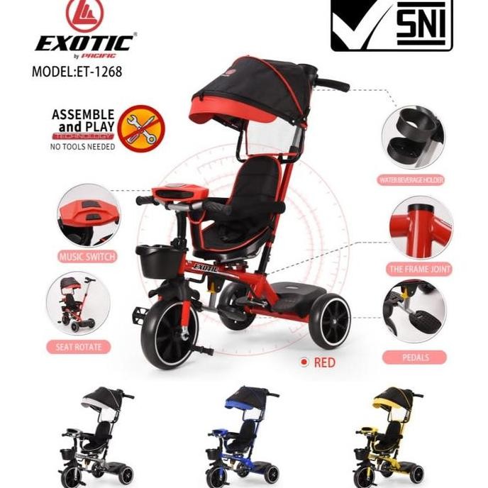 SEPEDA ANAK RODA TIGA EXOTIC TRICYCLE ET 1268 MAINAN MUSIK LAMPU KANOPI ET-1268 BAN TOYS 1304T
