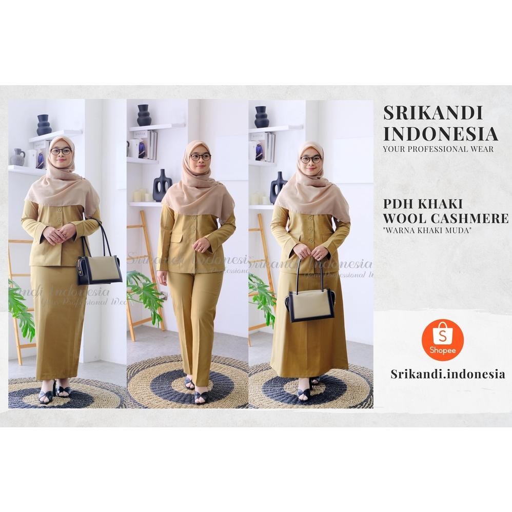 Seragam Pemda PNS PDH Khaki Muda Wanita Wool Cashmere Premium