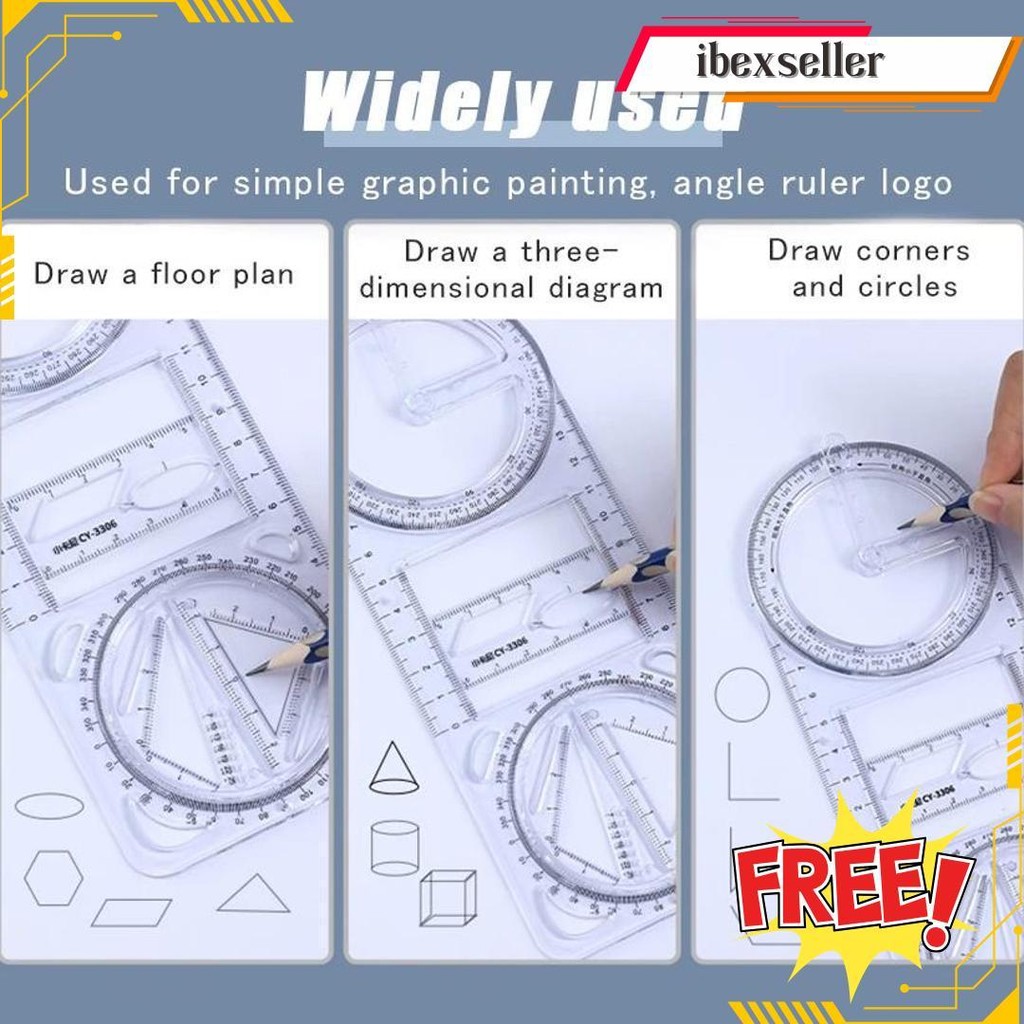 

Penggaris Busur Derajat Multifungsi, Multi Function Geometric Ruler Termurah Banget