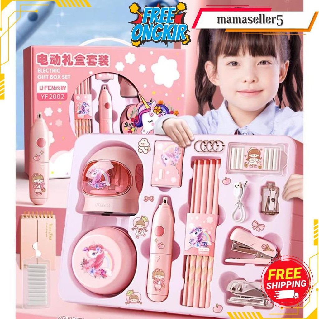 

Gagalu Electric Stationery Set / Set Alat Tulis /Elektrik Rautan Penghapus Vacuum Pensil 11 In 1 /Anak Alat Perkakas Belajar Anak Perempuan Kado Bisa Cod