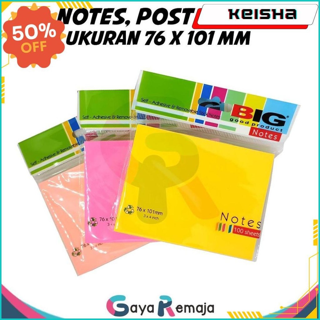 

Notes Big | Memo Warna Warni | Sticky Notes Tempel | Post It 100 Sheets | Sticky Note | Memo Pad | Cacatan Kecil Tempel Original Produk