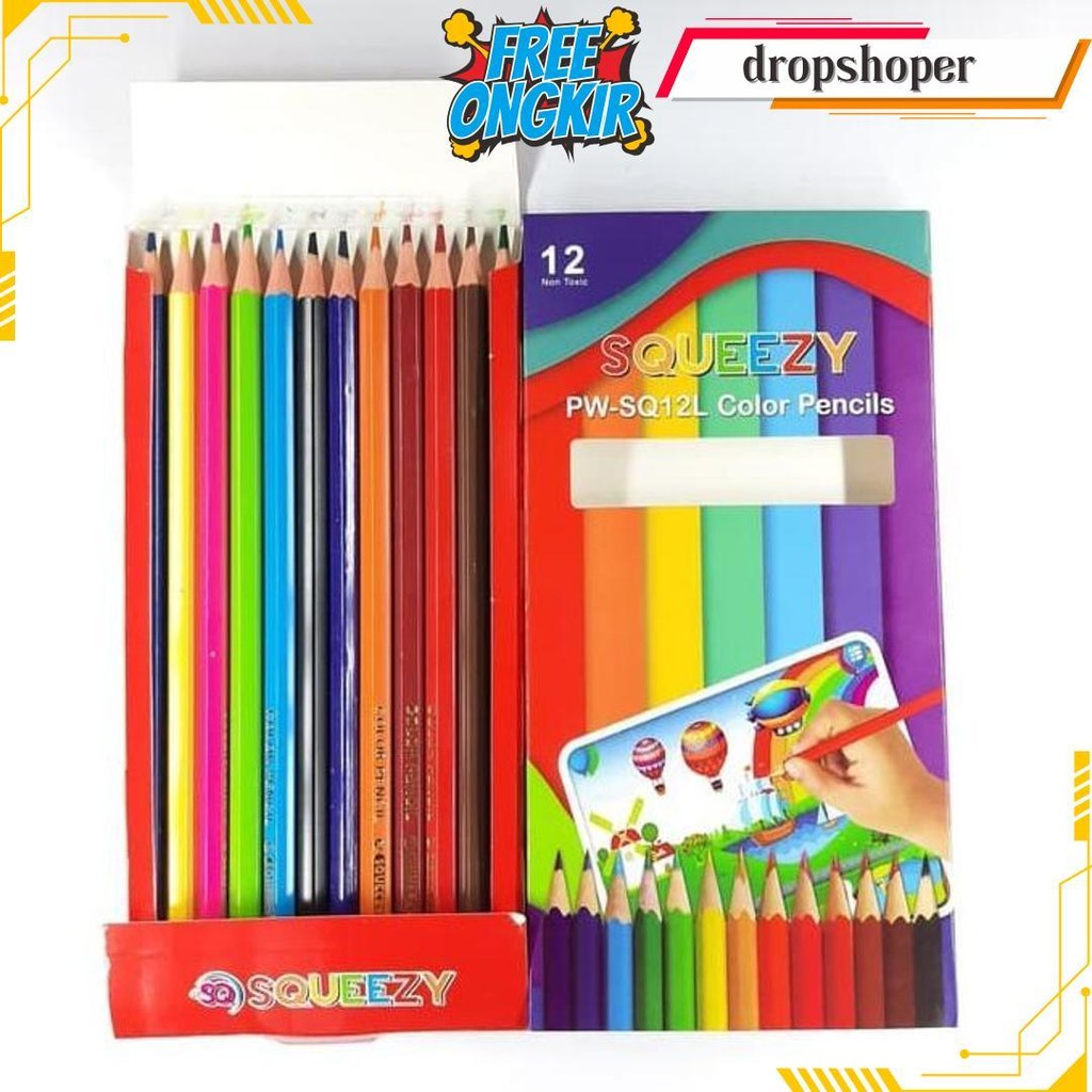 

Grosir Pensil Warna Squeezy Panjang 12 Warna Murah / Color Pencil Pw-Sq12L Cod