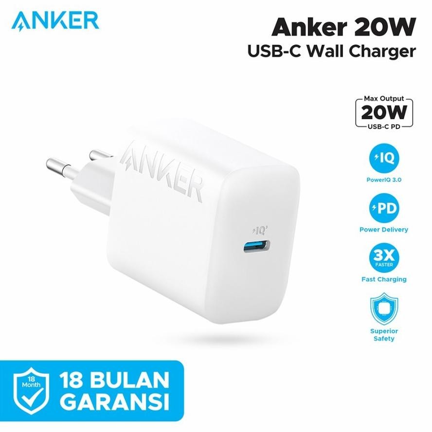ORIGINAL Adaptor Anker Wall Charger Type C 20W PD iPhone Android PowerPort III Nano / Cube sth-6