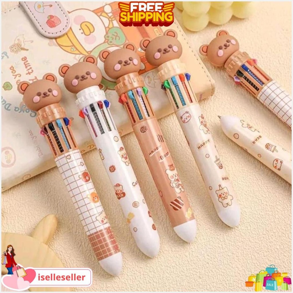 

Pulpen 10 Warna Pena Motif Beruang Pulpen Karakter Teddy Bear Original Produk