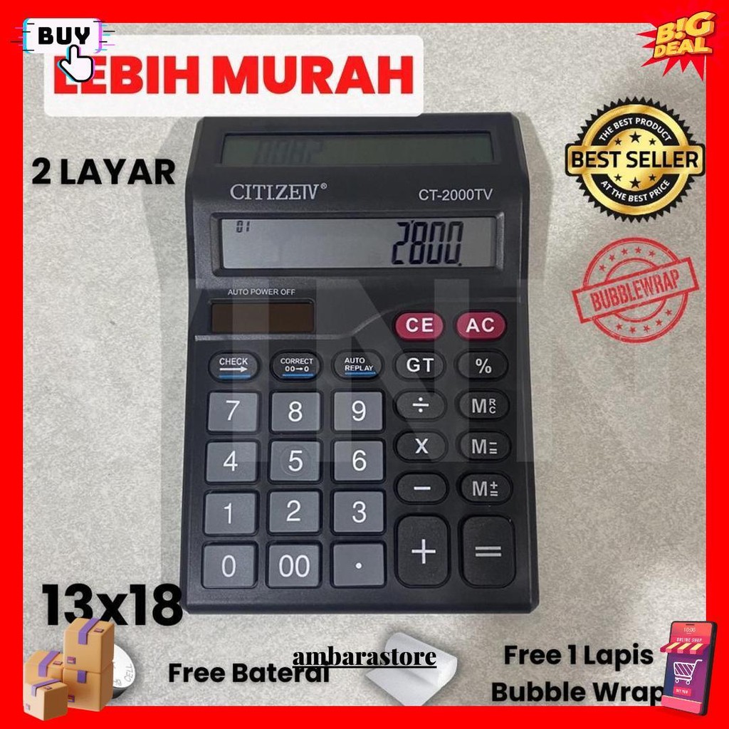 

Kalkulator 12 Digit 2 Layar Murah 8810 Lcs | 2000Tv Kalkualtor Jumbo Dagang | Kalkulator Check - Calculator Dagang Besar - Kalkulator Warung - Kalkulator Led Lampu 2 Layar Siap Kirim