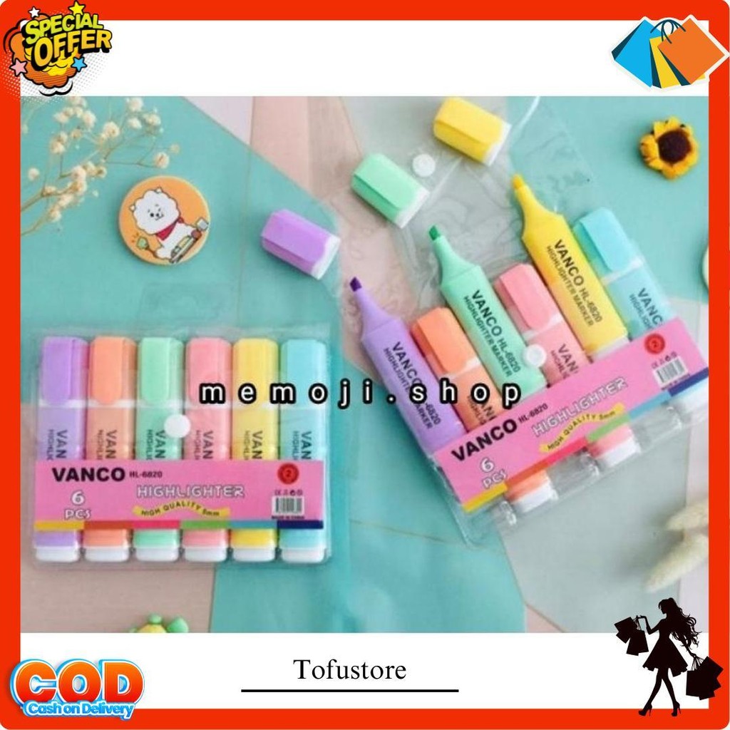 

Highlighter Pastel 6 Warna, Tinta Tahan Lama, Isi 6Pc Gratis Ongkir