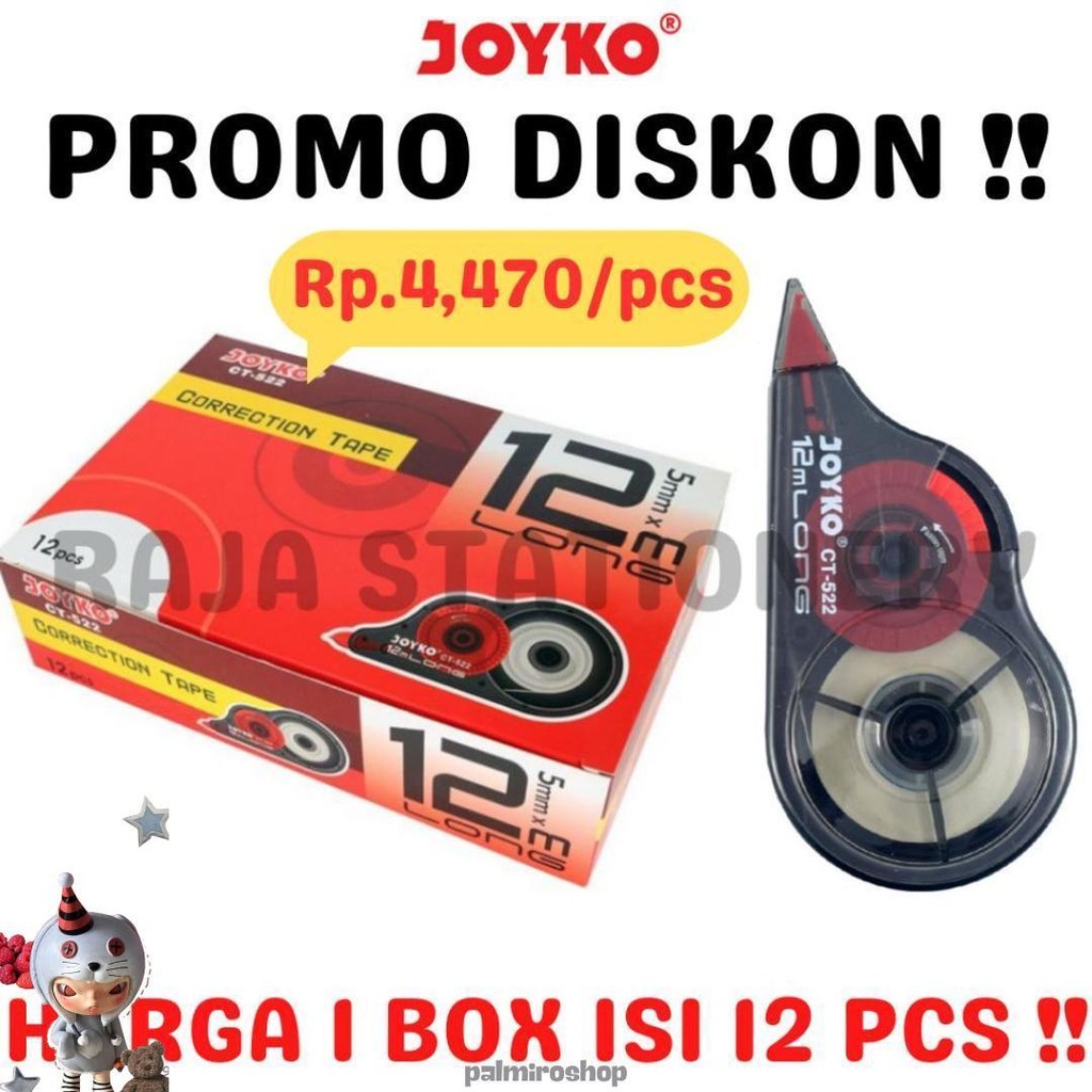 

Joyko Correction Tape 12M Ct522 Tipex Kertas Joyko Tipx Tip X Ct-522 1 Box [12Pcs] Cod