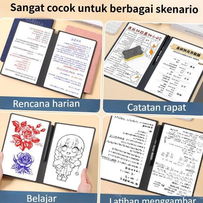 

Sale!! Papan Tulis Portable A5 Whiteboard Notebook Pu Leather With Pen Draf Buku Notepad