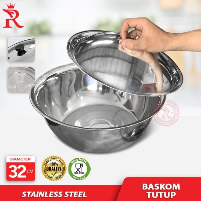 PROMO Baskom Tutup Stainless Steel 32 Cm Mixing Bowl Salad Bowl
