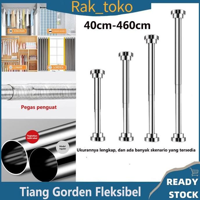 40cm-460cm Tiang gorden fleksibel Tiang Tongkat fleksibel Besi Gorden Tiang jemuran fleksibel  Tongk