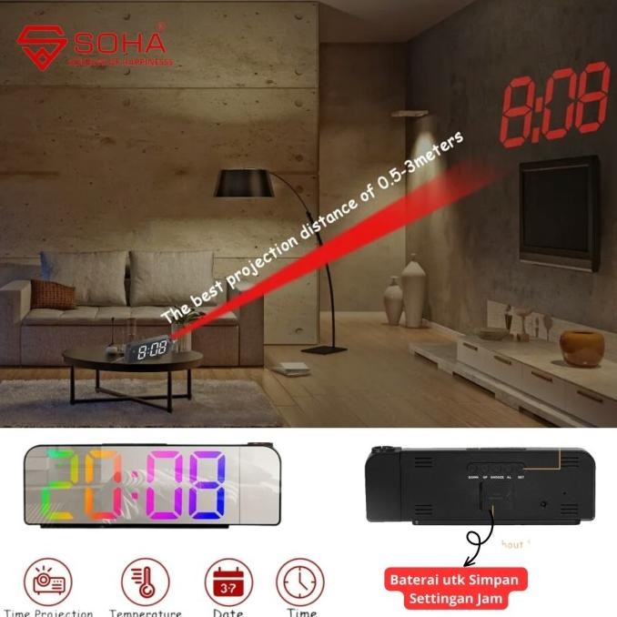 

JD-8013 Jam digital proyektor/ Jam Meja Smart Alarm Design Simpel LFS
