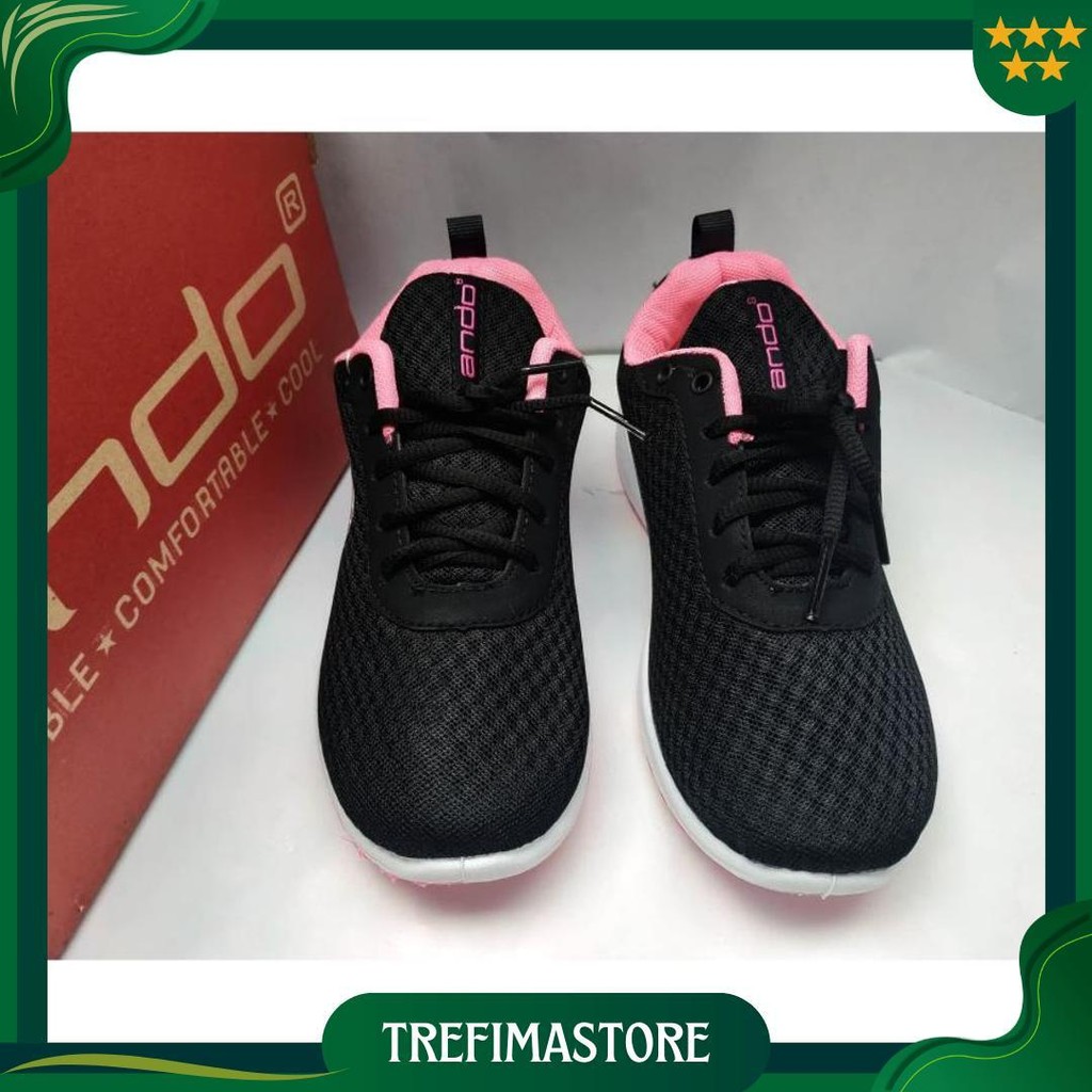 Sepatu Sekolah Anak Perempuan Ando Zora Hitam Pink Sd Smp Original Ori