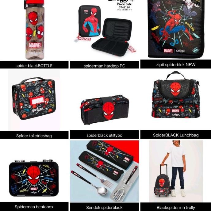 New Smiggle Spiderman Backpack, Lunch Bag, Botol, Pencil Case, Stationery