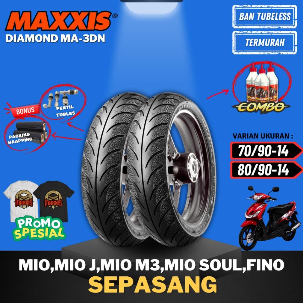 fg-80 [PAKET SEPASANG TERMURAH] BAN MAXXIS DIAMOND MA-3DN TUBELESS ( 70/90-14 / 80/90-14 ) BAN MOTOR
