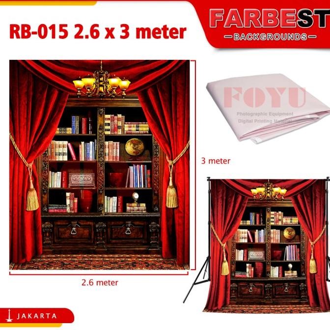 Murah Background Foto Inkjet Uk. 2,6x3 Mtr Wisuda Rak Buku RB-015 Non COD