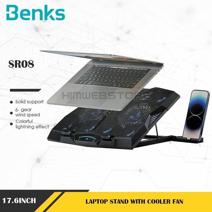 Benks Sr08 Cooling Fan Cooler Pad Holder Stand Pendingin Kipas Laptop New Stok