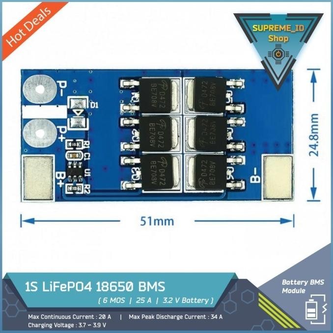 1S Lithium Iron Phosphate Lifepo4 Bms Battery Charger Module| 3.2V 25A