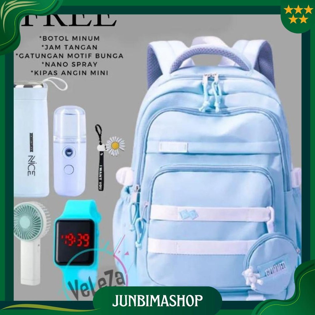 Tas Ransel Sekolah Remaja Terbaru Gratis Botol Minum Kaca Jam Tangan Nano Spray Kipas Angin Mini Dan