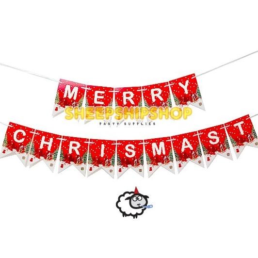 %%%%] BANNER MERRY CHRISTMAS KECIL SANTA RUSA MERAH Dekorasi Natal