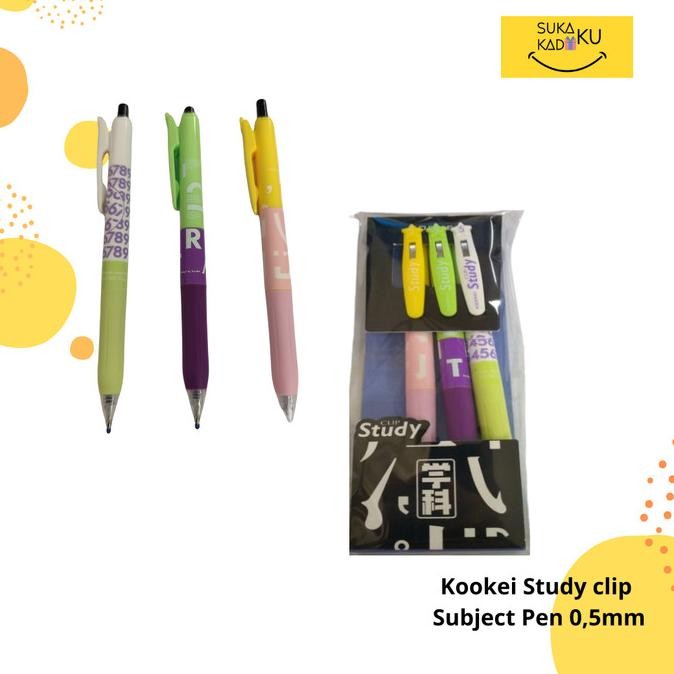 

KOOKEI Retractable Gel Pen Study clip Subject 0,5mm 3Pcs / Pulpen Gel Cetek Angka Huruf