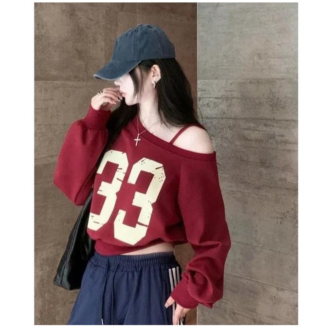 Atasan Sweater 33 Cropped Top / Sweater Cetak Digital Amerika / Atasan Bungkuk Untuk Wanita / Sweate