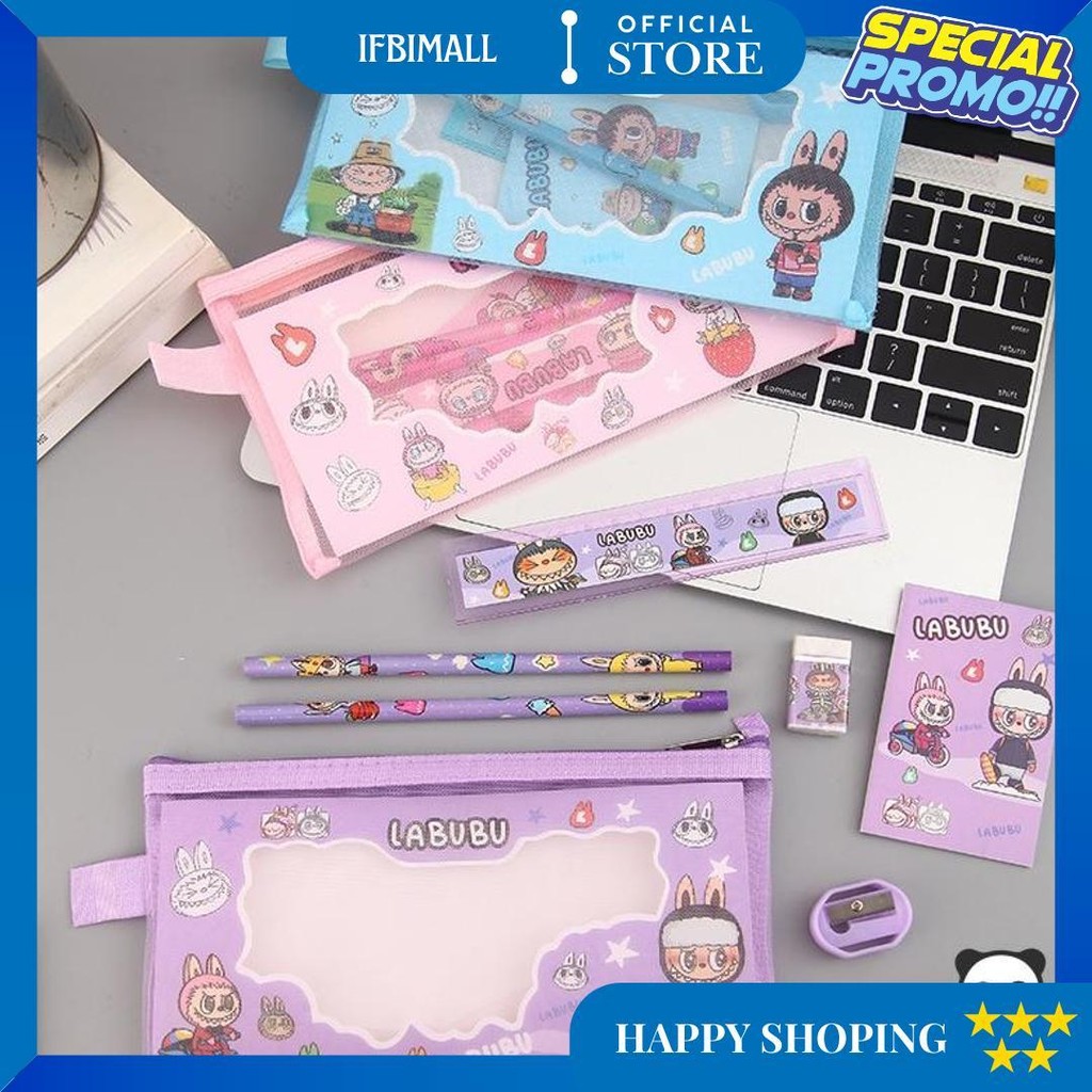 

Alat Tulis Set 7 In 1 Karakter Kuromi Lucu Pouch Net Stationery Hadiah Anak Sanrio Labubu - Gg0439 D Best Seller