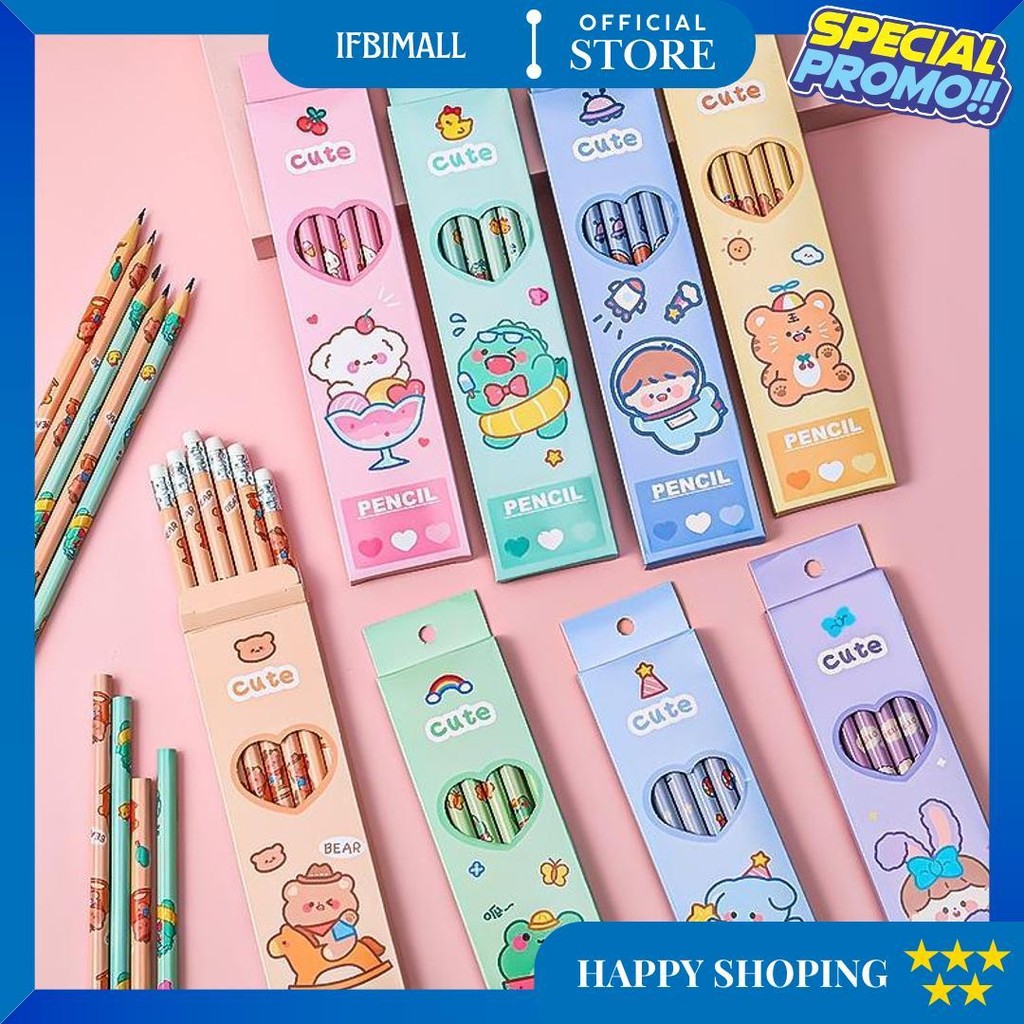 

6 Pcs Pensil Hb Lucu Imut Souvenir Kado Bear Rabbit Frog D Promo 4.4