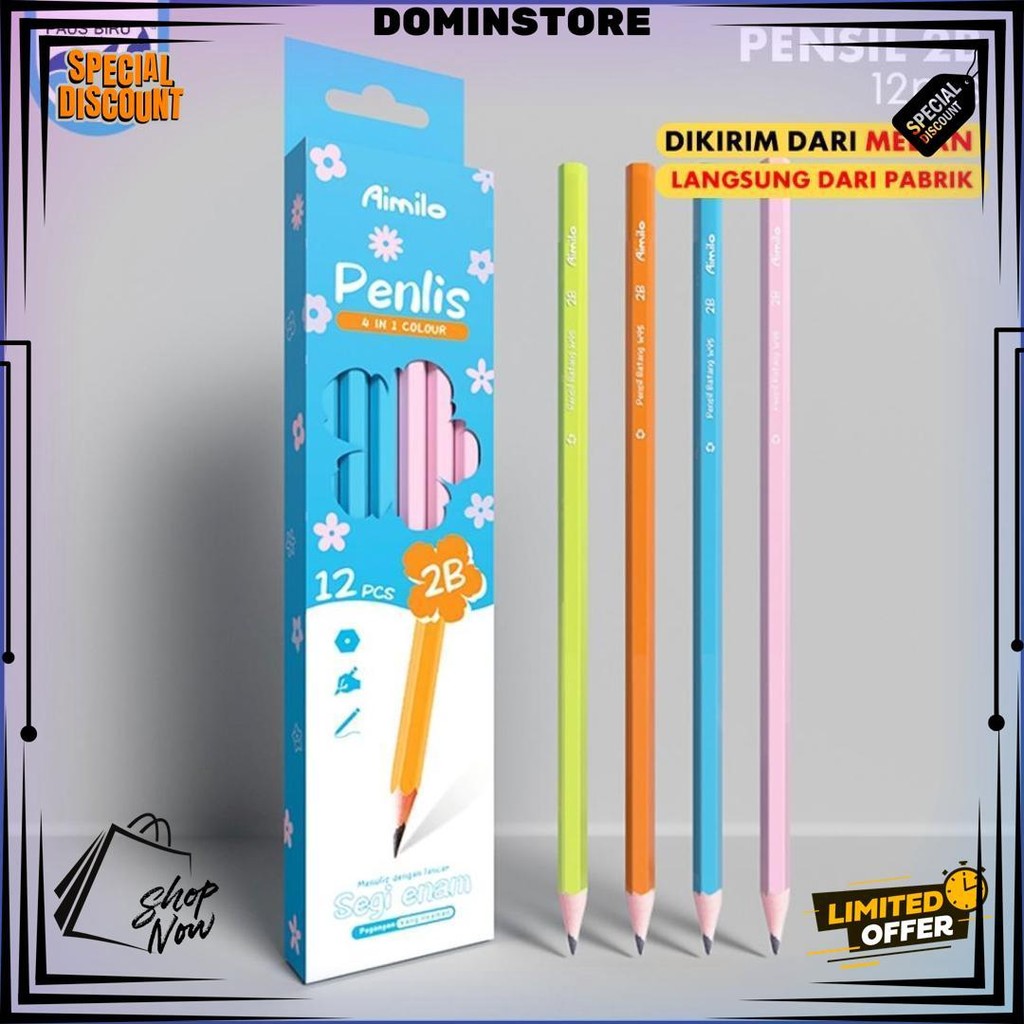 

Paus Biru - 12Pcs/Kotak Pensil 2B Graphite Pensil Alat Tulis Sekolah Pensil 1 Pack D Promo 4.4