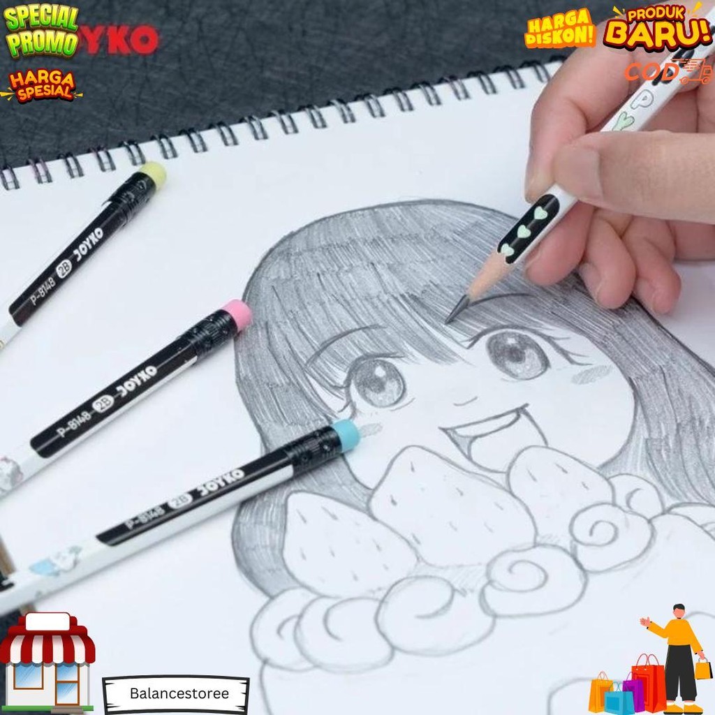 

Pencil Pensil Joyko P-8148 Happy 2B 1 (Motif Cat) Atau P-121 Rainbow 1 Box 12 Pc D Promo 4.4