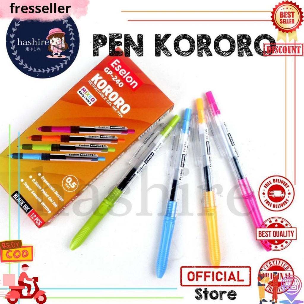

12Pcs Pulpen Gel Eselon Gp-240 Kororo / 1 Pak Pulpen Gel Cetek 0.5Mm D Cod