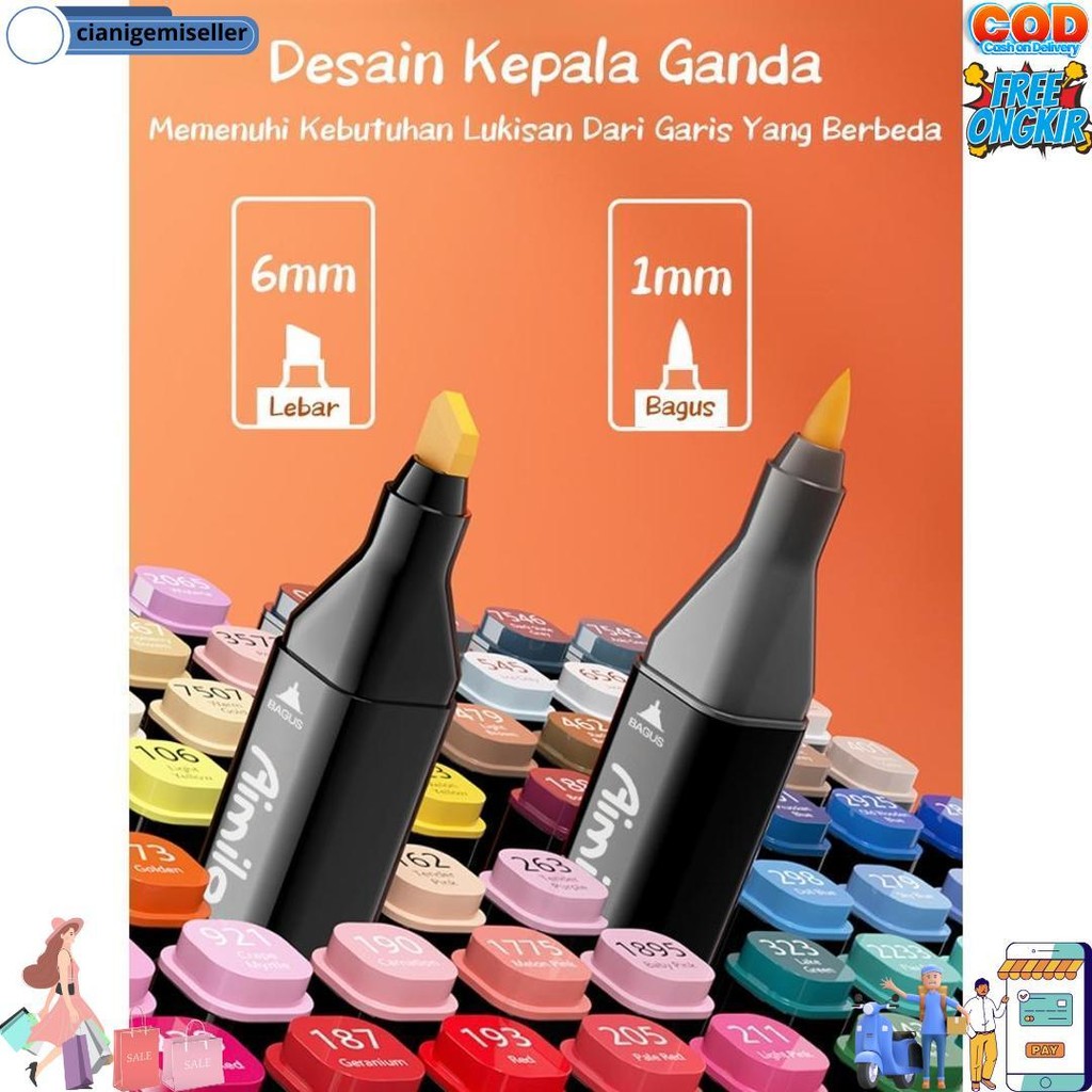 

Aimilo - Spidol Warna Warni 1 Set Sketch Marker 2 Tip Touch Marker 48/60/80 Warna D Cod