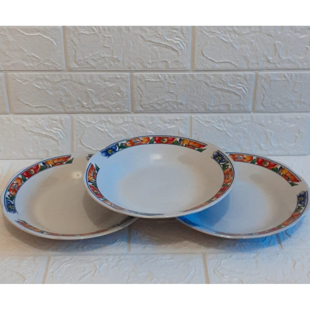 6Pcs Piring Makan keramik Kembang - Piring Makan Cantik - Piring Makan Keramik Putih Cantik