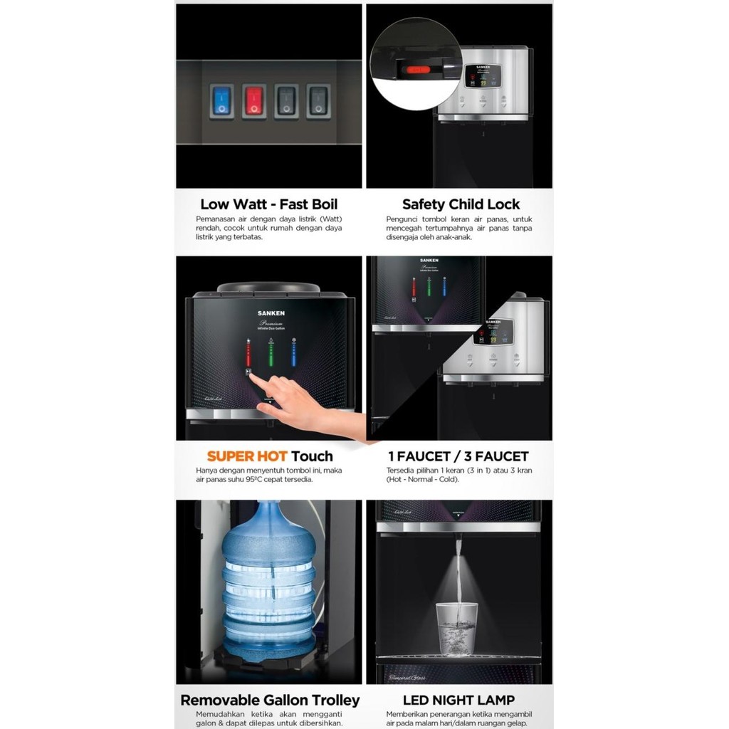 Murah Sanken Dispenser Galon Bawah DB-20G-BK / DB20GBK (Infinite Series) Non COD