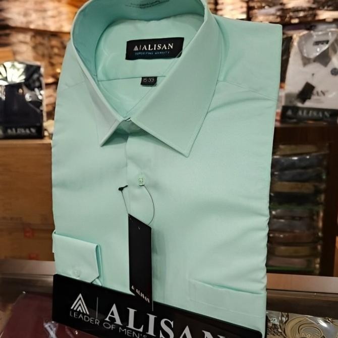 Sale Polos Alisan Hijau Sage Kemeja Formal Pria Krah Berdasi Slimfit Lengan Panjang Premium Semiorig