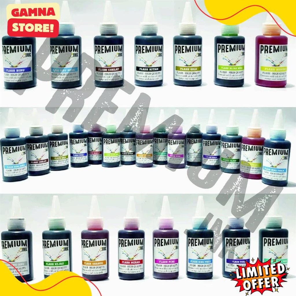 

Tinta Stempel Flash Otomatis 15 Varian Warna Kualitas Premium - Flash Ink Premium - Tinta Flash Refill Isi 100 Ml Diskon