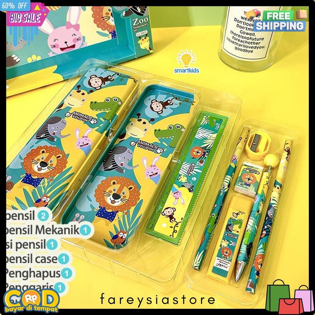 

Alat Tulis Set Paket Komplit 7 In 1 / Stationery Complete Lengkap / Kotak Pensil Anak / Souvenir Hadiah Kado / Sekolah Karakter Kartun Lucu Animal Hewan / Perlengkapan Tulis / Tempat Pensil Diskon Setengah Harga