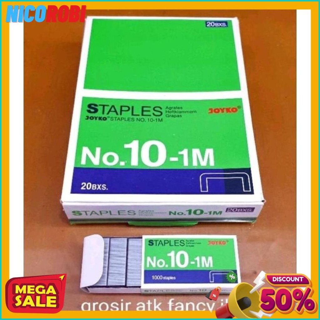 

( 1 Dus = 20 Pak Kecil ) 10-1M Staples Steples Isi Stapler Stepler Neces Joyko No. 10 - 1M Kecil Terlengkap Dan Termurah