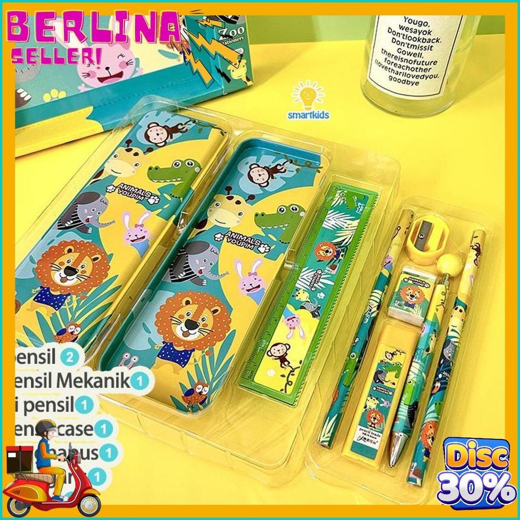 

Alat Tulis Set Paket Komplit 7 In 1 / Stationery Complete Lengkap / Kotak Pensil Anak / Souvenir Hadiah Kado / Sekolah Karakter Kartun Lucu Animal Hewan / Perlengkapan Tulis / Tempat Pensil Diskon