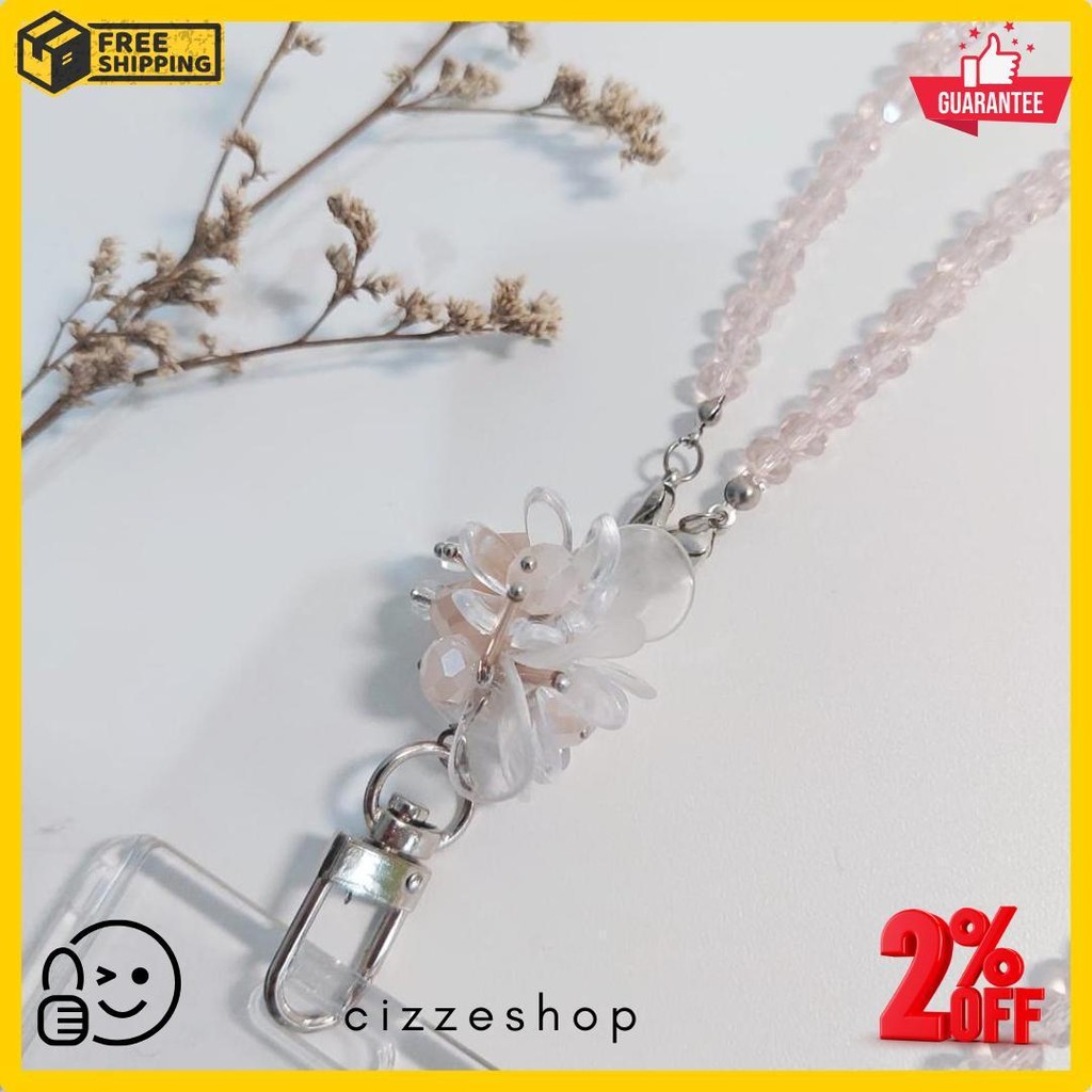 

[Lalaluna] Lanyard Crystal Beads Aesthetic | Gantungan Id Card Kantor - Bloom Diskon