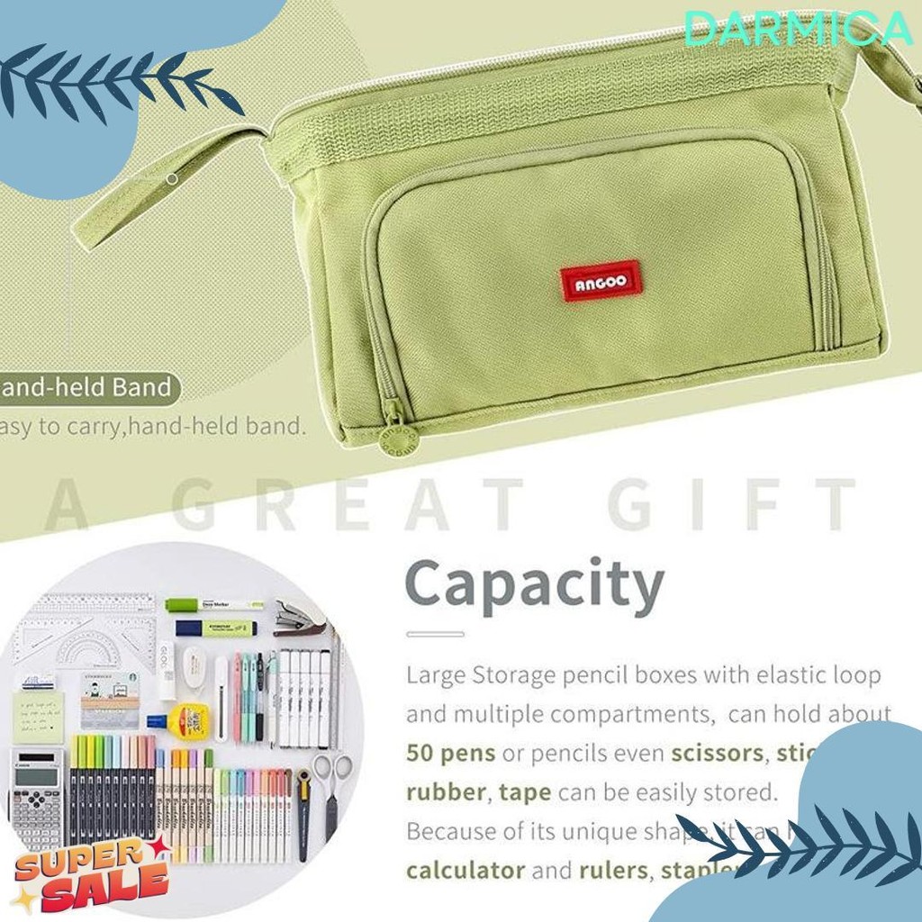 

[Cod] Angoo Super Large Capacity Pencil Case Kawaii Korean Pencil Cases Aesthetic Stationery Office Desk Storage Bag For Girls School Supplies Diskon Setengah Harga