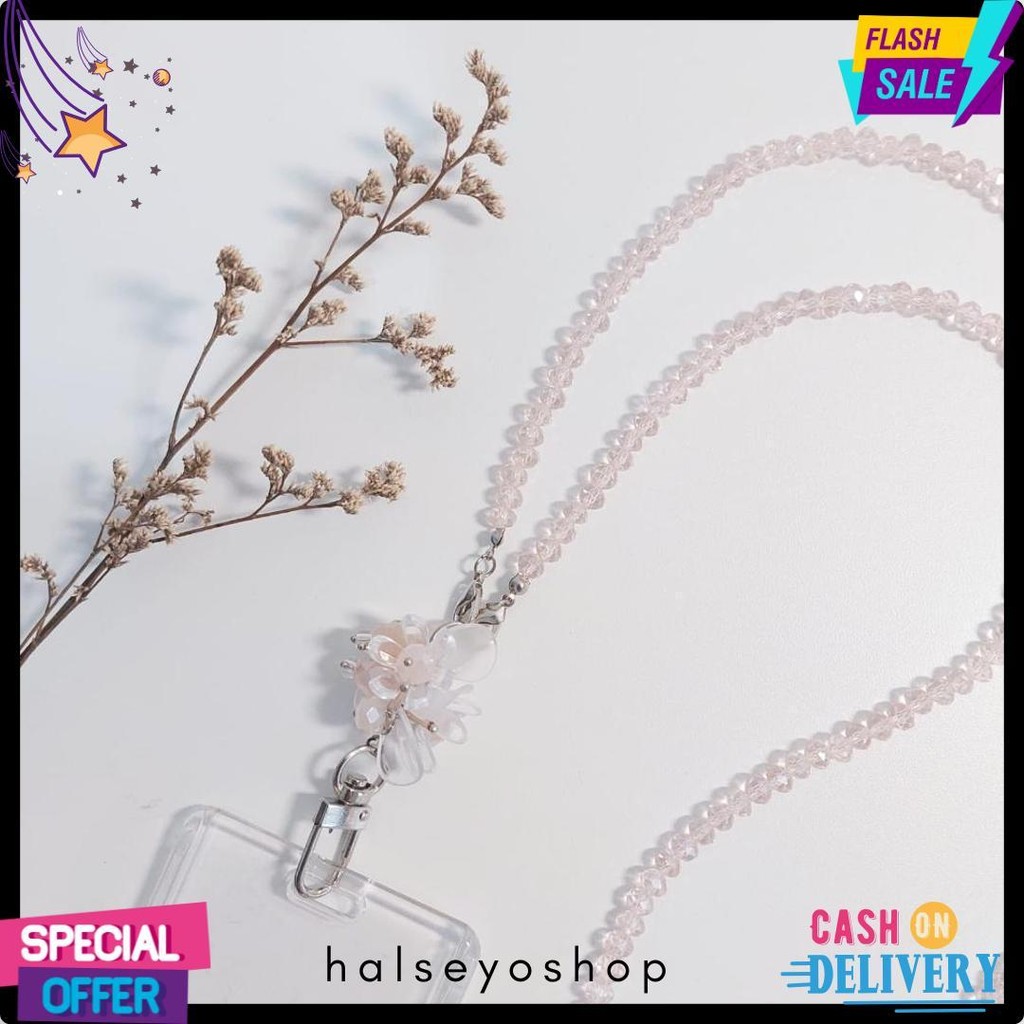 

[Lalaluna] Lanyard Crystal Beads Aesthetic | Gantungan Id Card Kantor - Bloom Diskon Setengah Harga