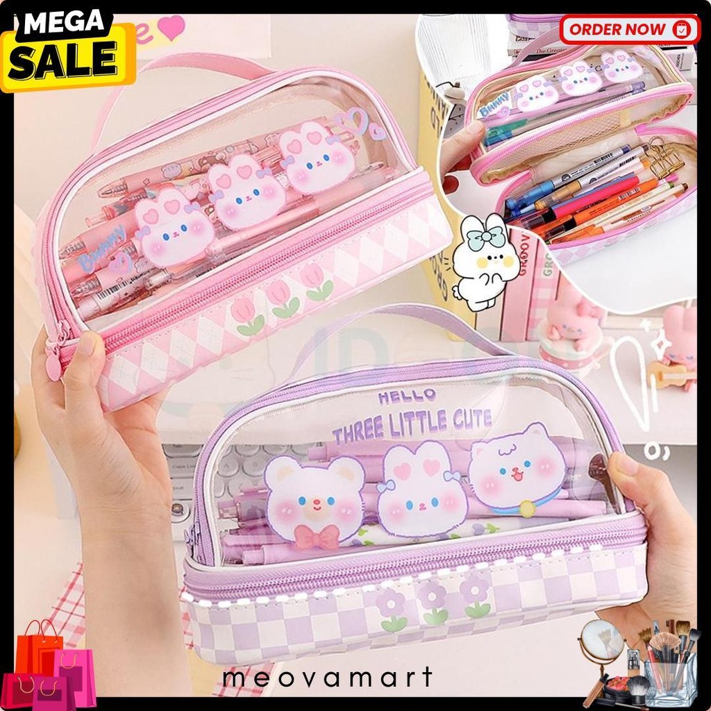 

Idoon Pencil Case Transparan Korea Tempat Pensil Besar Dua Lapis Kotak Pensil Tempat Pola Hewan Lucu Diskon