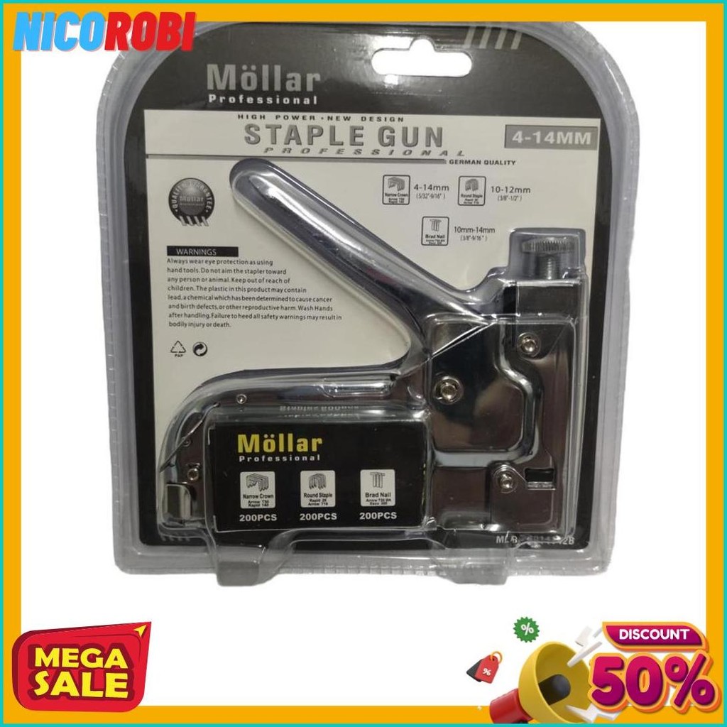 

Gun Tacker Alat Staples Dan Paku Tembak 3In1 / Staple Gun Mollar 4-14Mm / Stapler Tembak Manual Diskon Setengah Harga